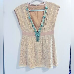 Beaded deep v lace top Nannette Lepore